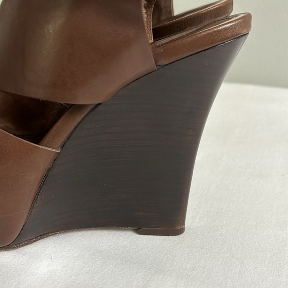 Marni brown leather platform wedge peep toe sandal - Picture 6 of 10